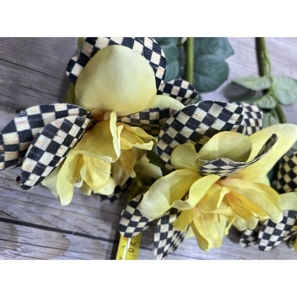 MACKENZIE-CHILDS Courtly Check ROSE FLOWER Stem Pick ALL YELLOW Set of 4